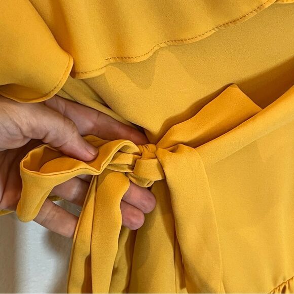 Superdown NWT! Jolene Ruffle Wrap Mini Dress in Marigold size Small - Picture 14 of 16
